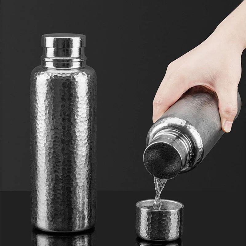 760ml Business Pure Titanium Thermal Water Bottle With Magnetic Cap,Cup Sleeve And Tea Filter,Hammer Pattern,Drinkware,Thermos
