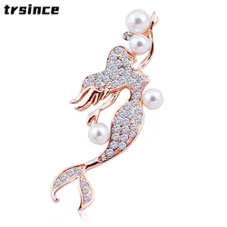 New Alloy Crystal Jewelry Pearl Jewelry Simple Fashion Matching Mermaid Brooch for Women Brooch