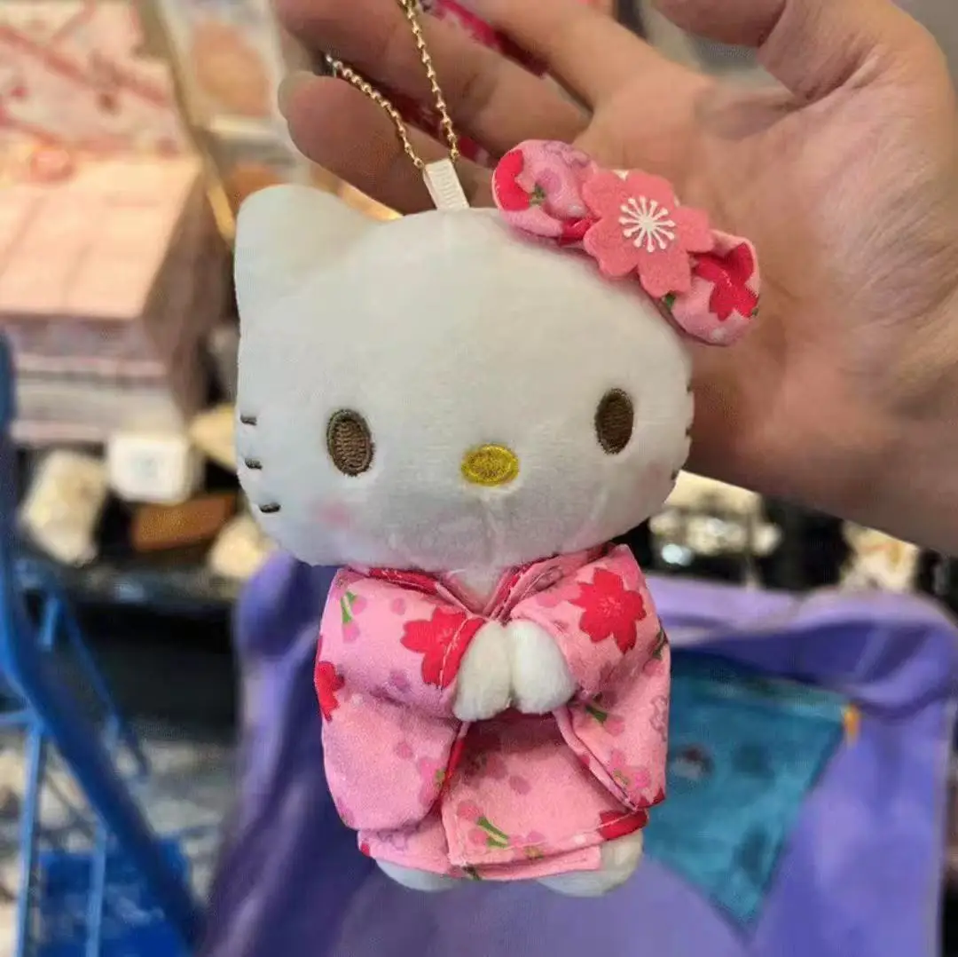Nieuwe Sanrio Kimono Hello Kitty Pluche Pop Sleutelhanger Cartoon Leuke Kitty Kat Pluche Sleutelhangers Tas Decoratie Autosleutel Hanger