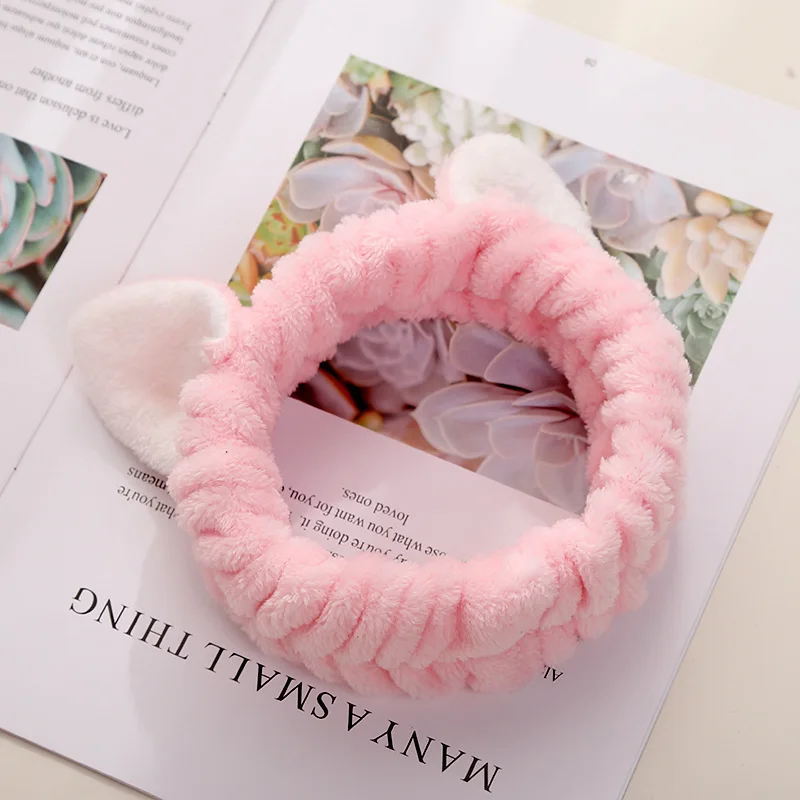 Cute Cat Ear fascia per le donne Coral Fleece Soft Elastic Hair Band Girl Face wash Makeup Skincare autunno inverno Hair accessso