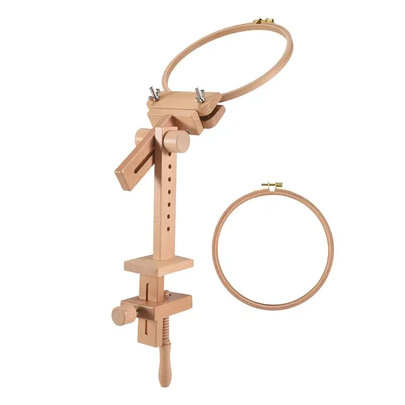 

B50C Wooden Embroidery Hoop Holder 360 Degree Rotation Adjustable Desktop Stand Cross Stitch Rack,With Embroidery Hoop