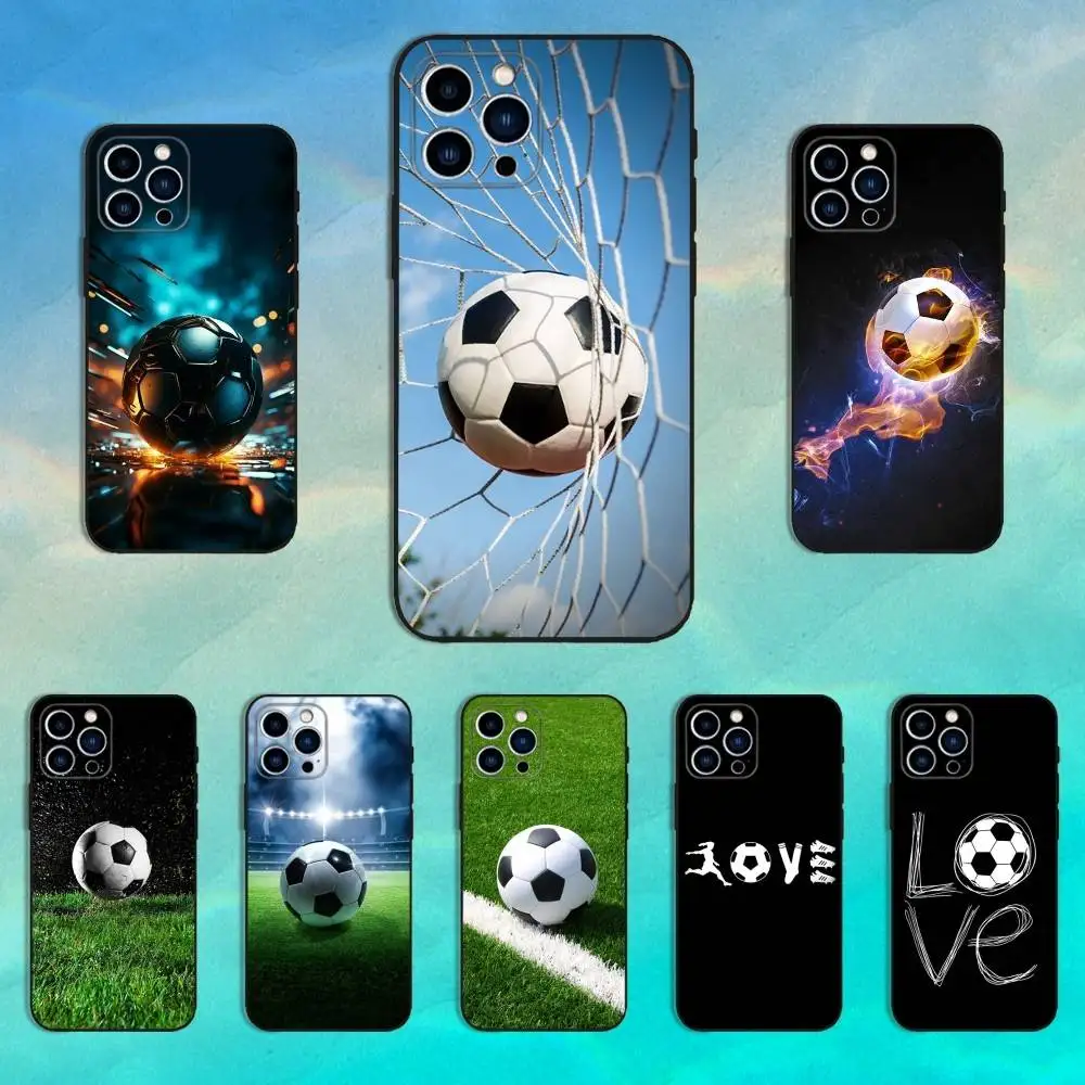 

Football Soccer Phone Case For iPhone 16,15,14,13,12,11 Plus,Pro Max,XS,X,XR,SE,Mini,8,7,Soft Silicone Black Cover