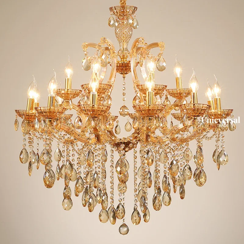 European Chandelier Ceiling Crystal Pandant Lamps Princess Gold/cognac/smokey Grey Crystal Lamp  Creative Room Decorative Lights