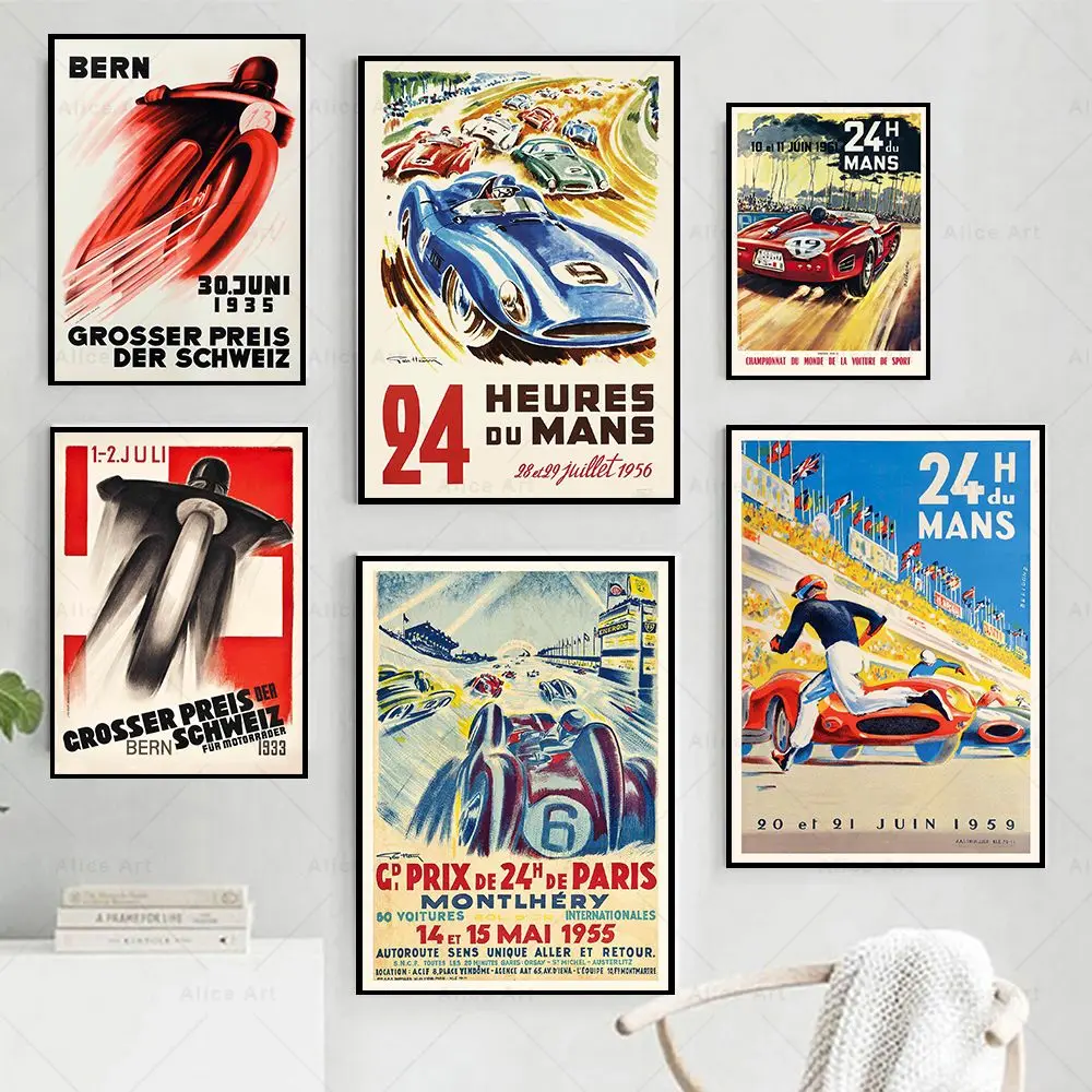24 horas de Le Mans Monaco Pop Grand Prix cartel de carreras de coches Vintage cuadro sobre lienzo para pared imagen para decoración del hogar y la sala de estar