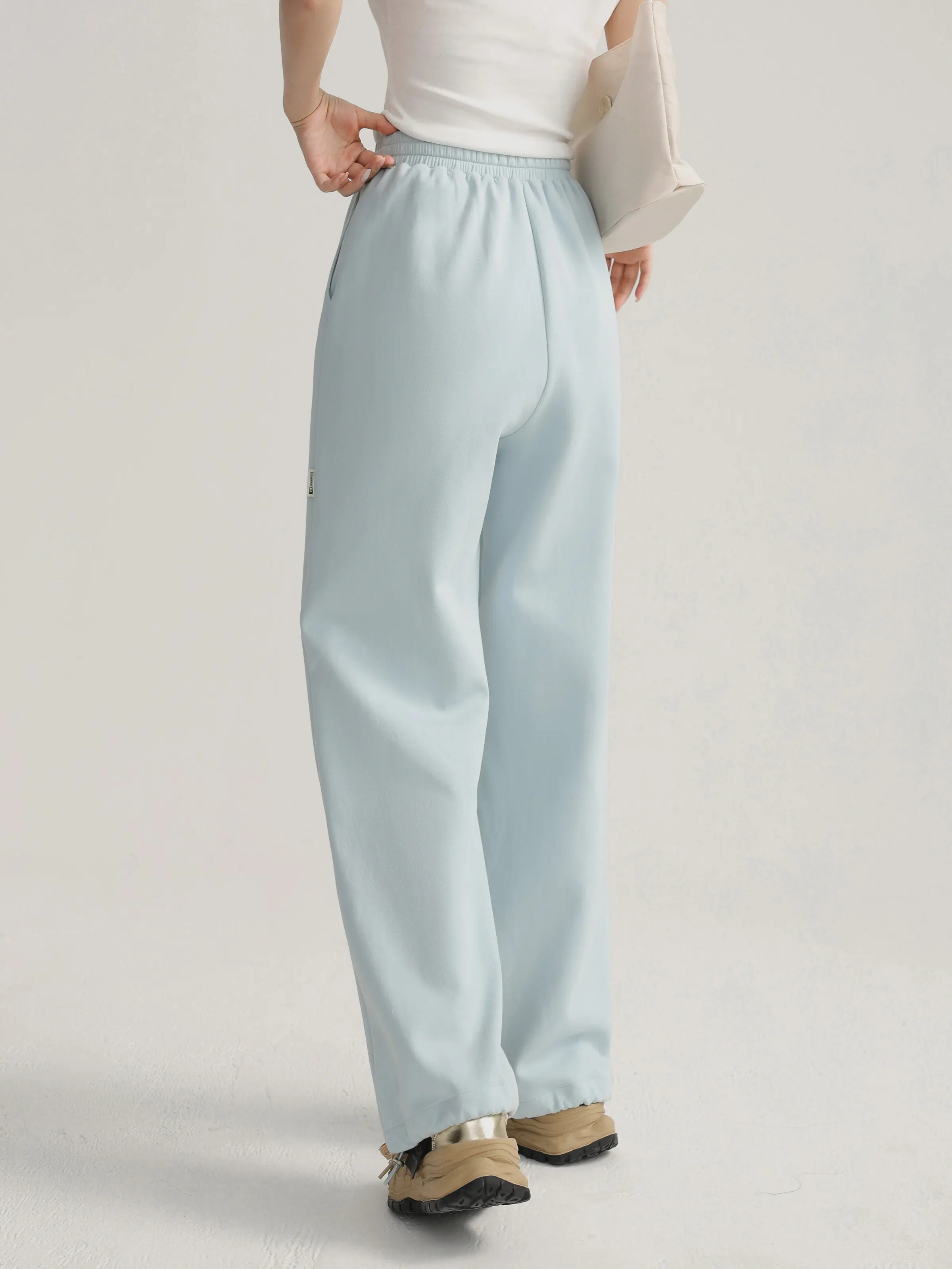 Lightweight Elastic Waist Straight Pants for Women Casual High Rise Drawstring Trousers Relaxed Slim Look Spring Lady Daily Wear