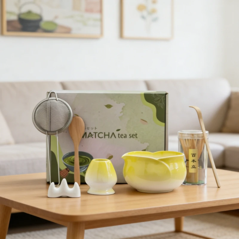 Japanese Style Flower Bud Multi Color Creative Ceramic Matcha Bowl Set Tea Whisk Holder Tea Brush Stand Matcha Stirring Tea Tool