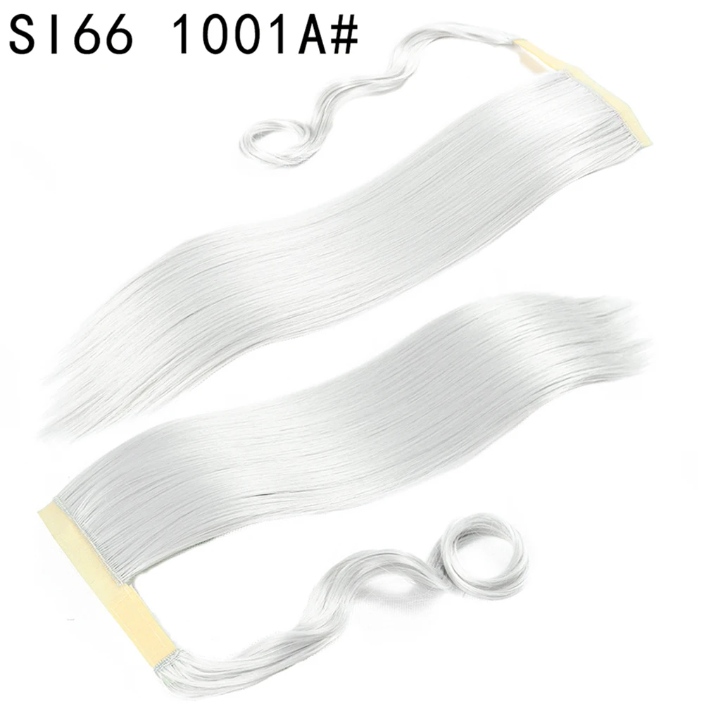 Long Straight Ponytail Wrap Around Ponytail Clip in Hair Extensions Natural Hairpiece Headwear Synthetic Hair Brown Gray 613