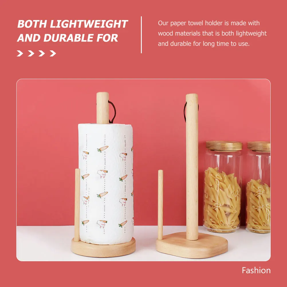 

Wooden Vertical Roll Holder for Kitchen Bathroom Paper Towel Stand Sturdy Base Suitable Towels Tissues Rag Rolls