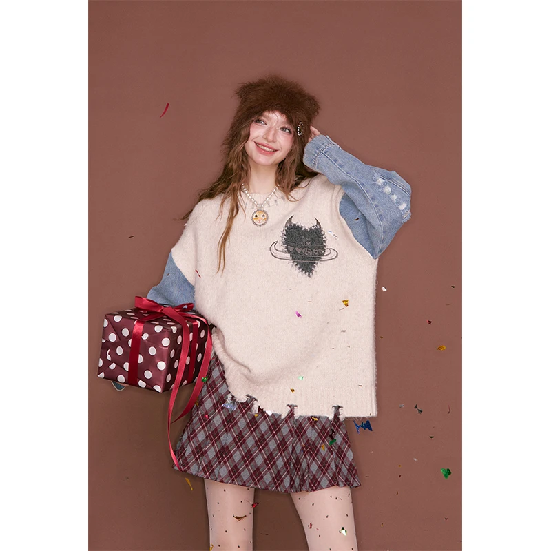 ELFSACK Y2K Preppy Plaid Fake Belt Detail Pleated Short Skirt For Women