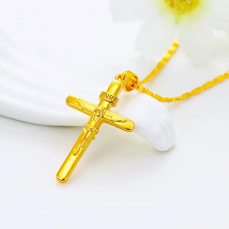

Gold Cross Pendant 18/20 Inch Women's Men's Necklace， Chains For Couple Religious Fashion Jewelry Gift