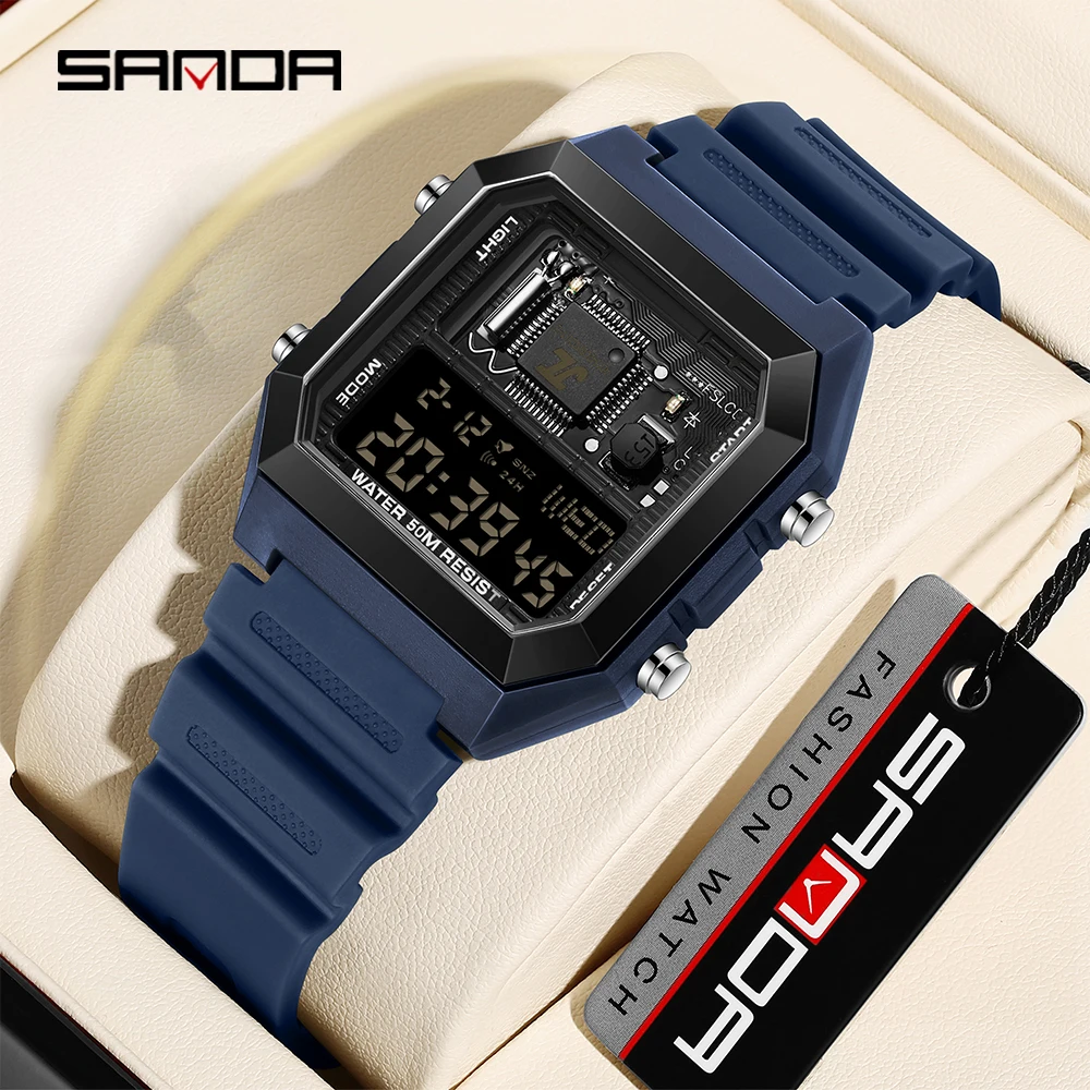 

SANDA Top 6216 Men's Electronic Watch Student Electronic Watch Square Multi functional Waterproof Night Light Countdown Watch