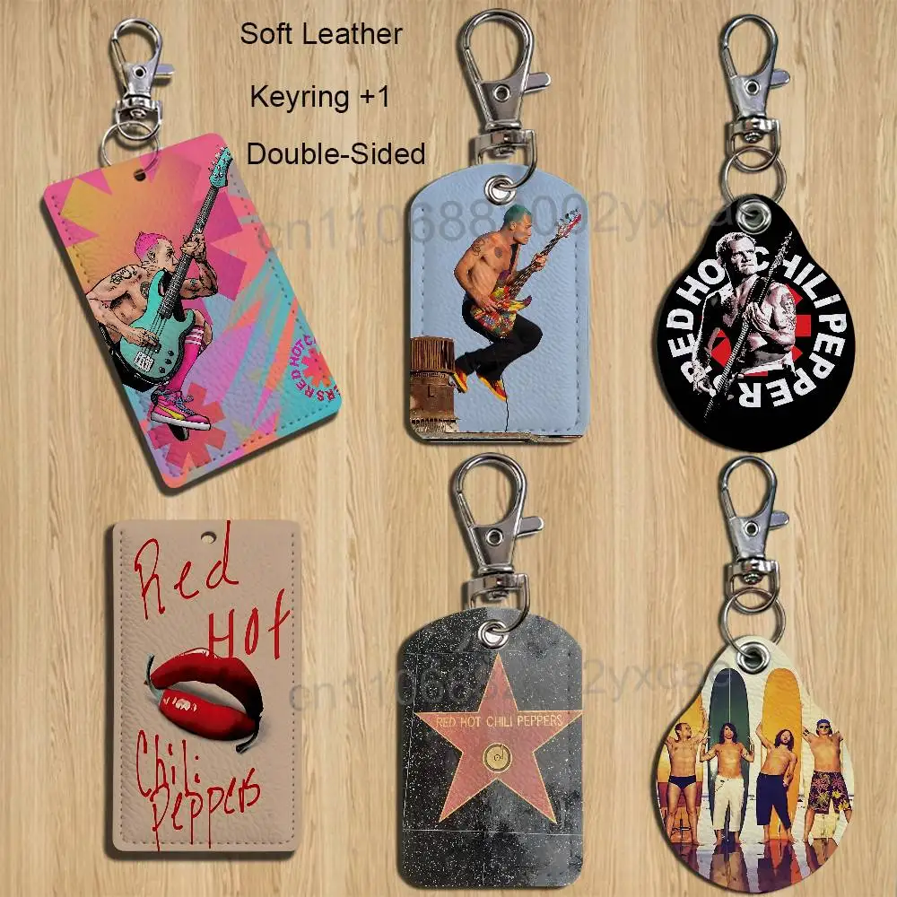 

passionate Red Hot Chili Peppers Rectangle ID Car Keychain Access Card Bag Key Tag Ring Leather Card Holder Key Ring Access
