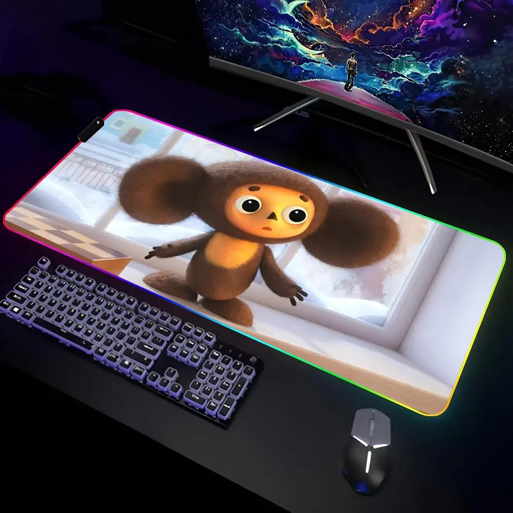 Anime Cute C-Cheburashka Mouse Pad Gamer RGB Deskmat Keyboard Mat Gaming Laptops LED Mousepad Desk Protector Anime Mause Mats