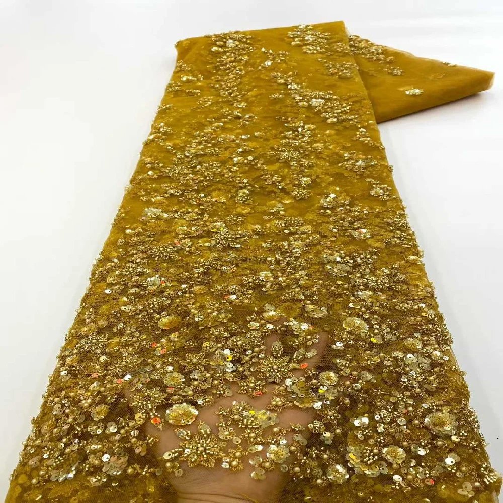 

Африканская кружевная ткань с бисером 2026, ярко-красная нигерийская кружевная ткань с блестками, швейный материал для свадебного платья, 5 ярдов