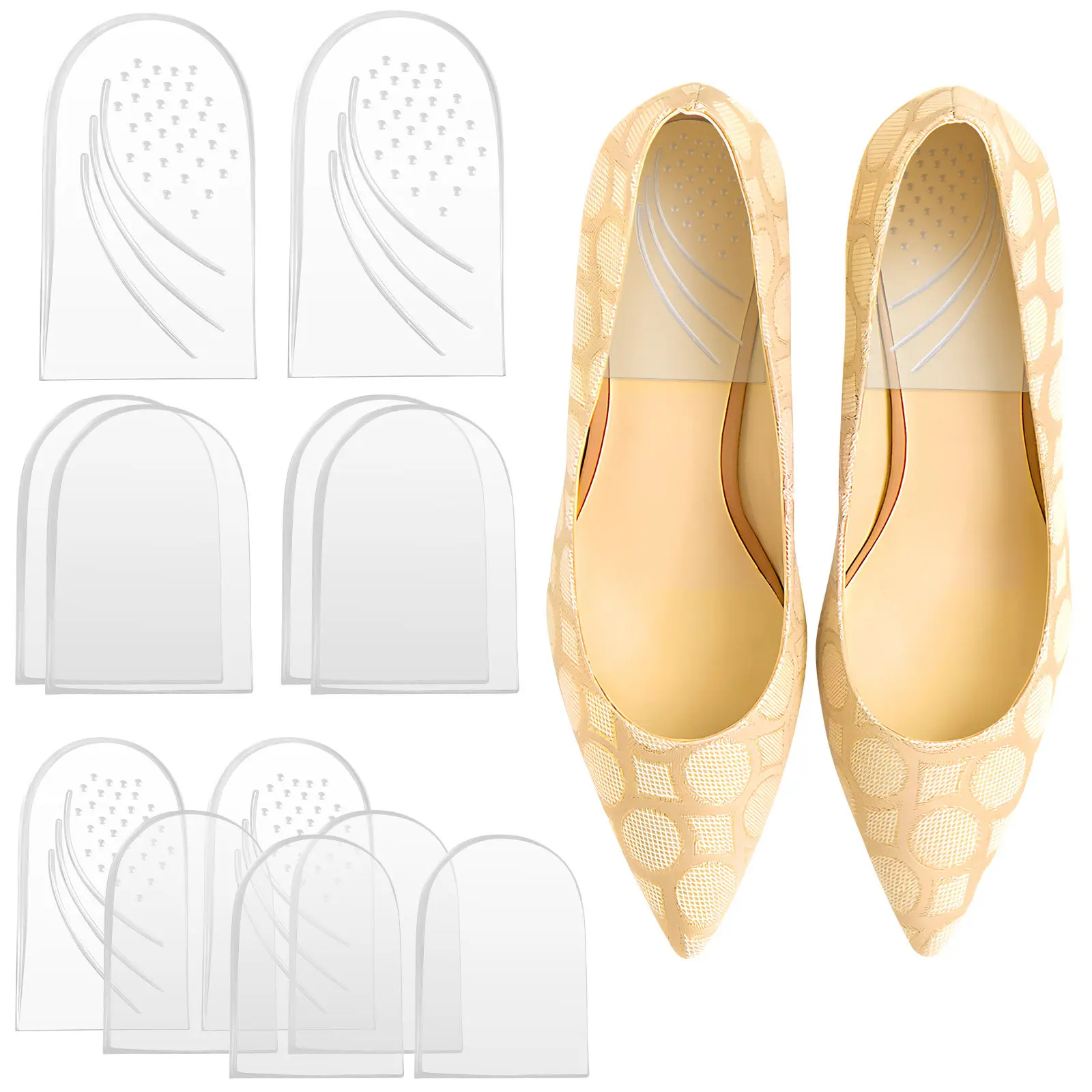 6Pairs Transparent Semi Insoles Heel Lift Inserts Adjustable Height Increasing Shoe Heel Cushions Adhesive Reusable for Men