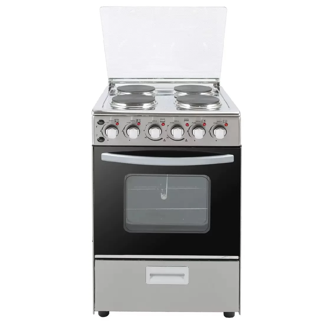 Free Standing 4 Burner Plate Gas Cooker Stove with Oven and Grill Convection Features Auto Ignition Stainless Steel for Home