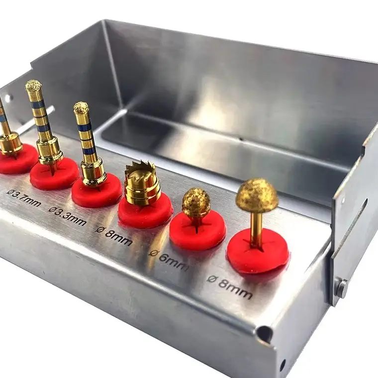 

Набор из 6 алмазных боров с золотым покрытием для имплантации: мембранный расширитель, боковой расширитель, костный бор, инструмент для синус-лифтинга, набор для дентальной имплантации