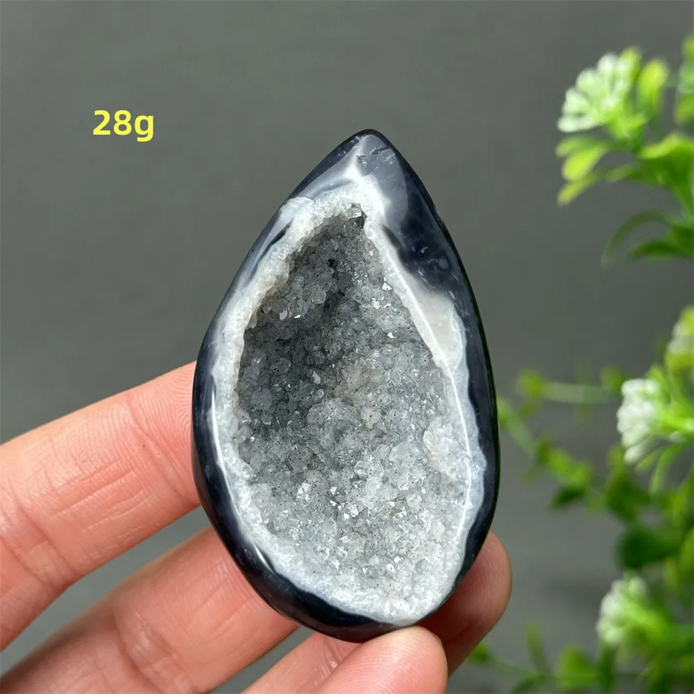 Natural Gemstone Black Agate Geode Egg-Shaped Reiki Healing Meditation Energy Home Room Feng Shui Decoration Gift