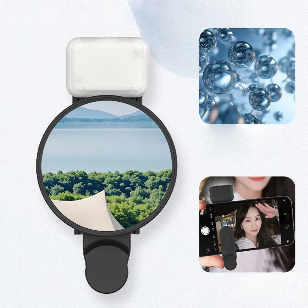 2 In 1 Mobile Phone Selfie Mirror Reflection Lamp Clip Kit For iPhone 15 Samsung Xiaomi Redmi Portable Rear View Fill Lights