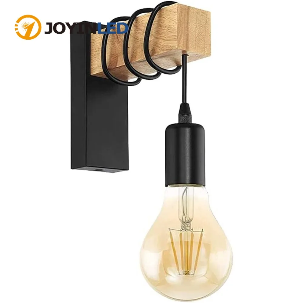 E27 Wooden Adjustable Hanging Wall Lighting Fixture Vintage Industrial Wall Lamp Retro Sconce Wall Mount Beside Living Room Lamp
