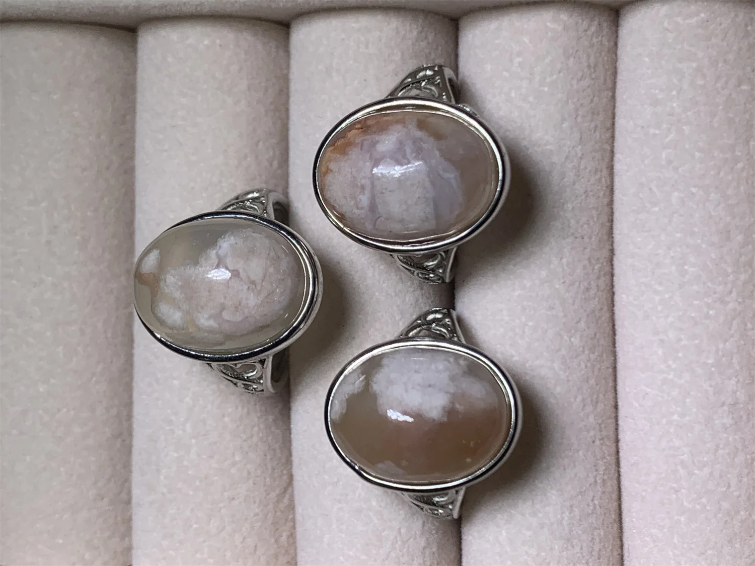 

10pcs/lot Natural Cherry Blossom Agate Ring S925 silver and gold plated two-tone inlay unique Beautiful size adjustable stylish