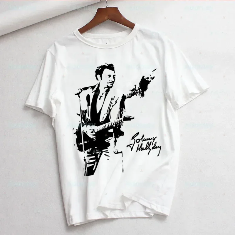 Johnny Hallyday Singer Rock Women T Shirt Casual Tees Top Hipster Female Tshirts Harajuku Short Sleeves Shirts Woman Clothes