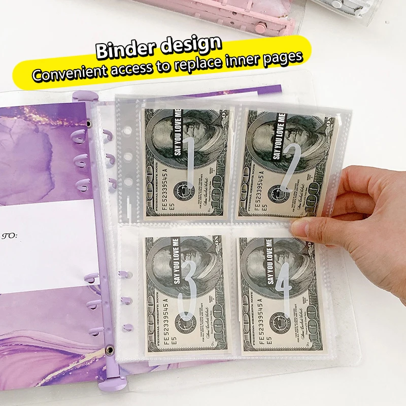 1Set 100 Day 100 Envelope Challenge Marble Pattern Loose-leaf Savings Notebook Saving Money Binder Cash Budget Storage Book Gift