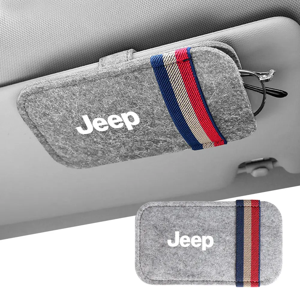 

Car Sun Visor Glasses Storage Box Organizer Felt Card Sunglasses Holder For JEEP Renegade GrandCherokee Wrangler Compass Patriot