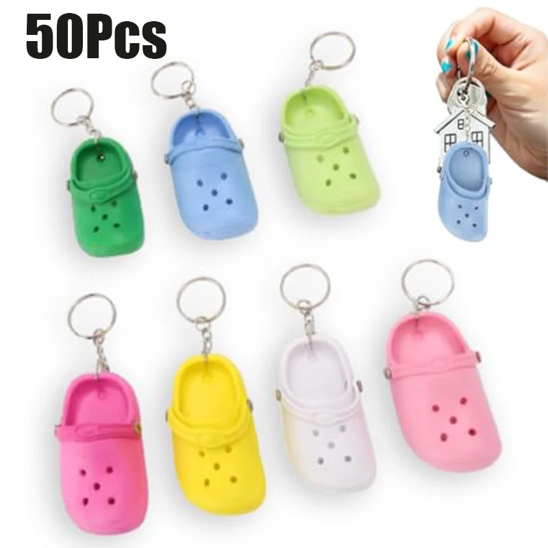 50Pcs Mini Clog Slipper Key Chain Durable Metal Key Ring Wallet Handbag Luggage Hanging Pendant Gift