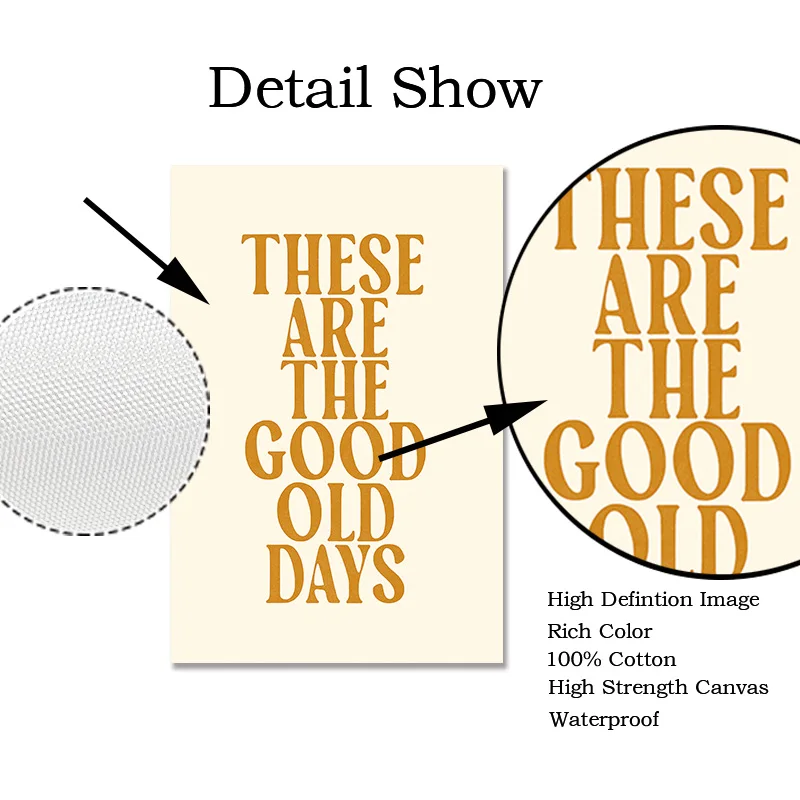 الرجعية النص المشارك "الهم هم الأيام القديمة الجيدة" اقتباسات إيجابية قماش اللوحة يطبع للمنزل ديكور غرفة المعيشة الجدار الديكور