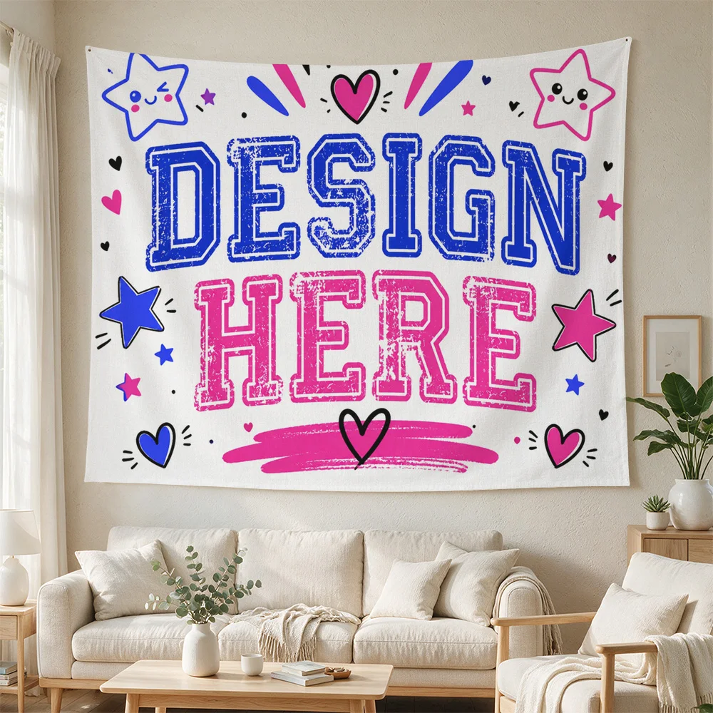 Boho Nursery Wall Hanging Tapestry Boho Decor Nursery Room Wall Art Pink Blue Stars Design Here Quote