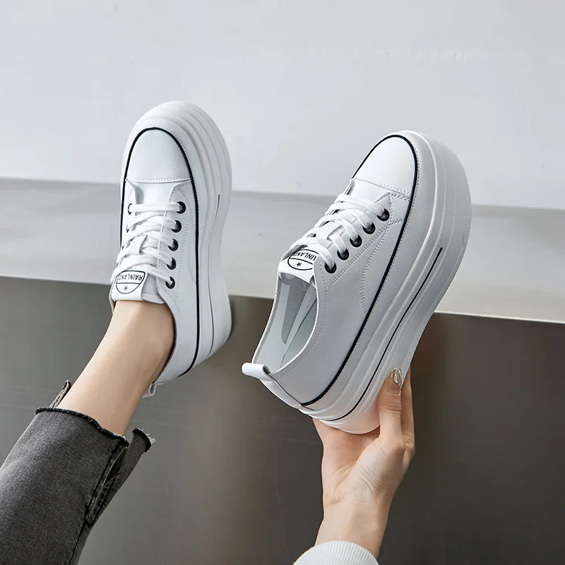 8cm echtes Leder vulkan isieren Sommer hohe Marke bequeme Frühling Herbst Plattform vulkan isieren Frauen klobige Sneaker Loafer Schuhe