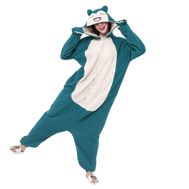Costume cosplay da donna con sorriso e snorlax per adulti Pigiama Halloween Kigurumi Natale Abiti invernali per tutto il corpo