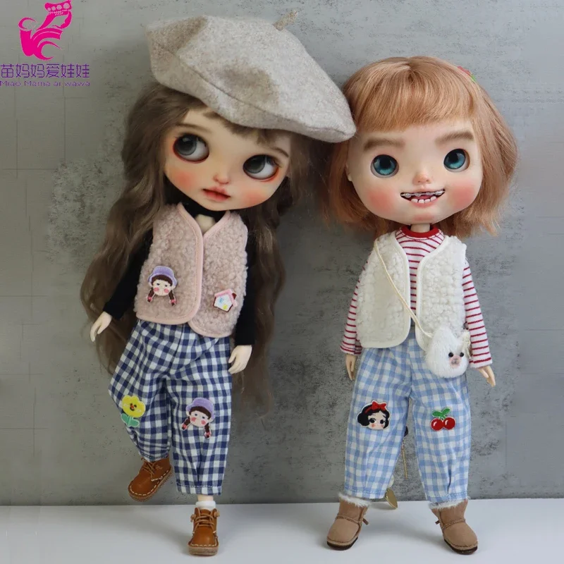 Blythe Doll Clothes Fur Vest And Plaid Pants For Doll Ob24 Ob22 Azone Outfits