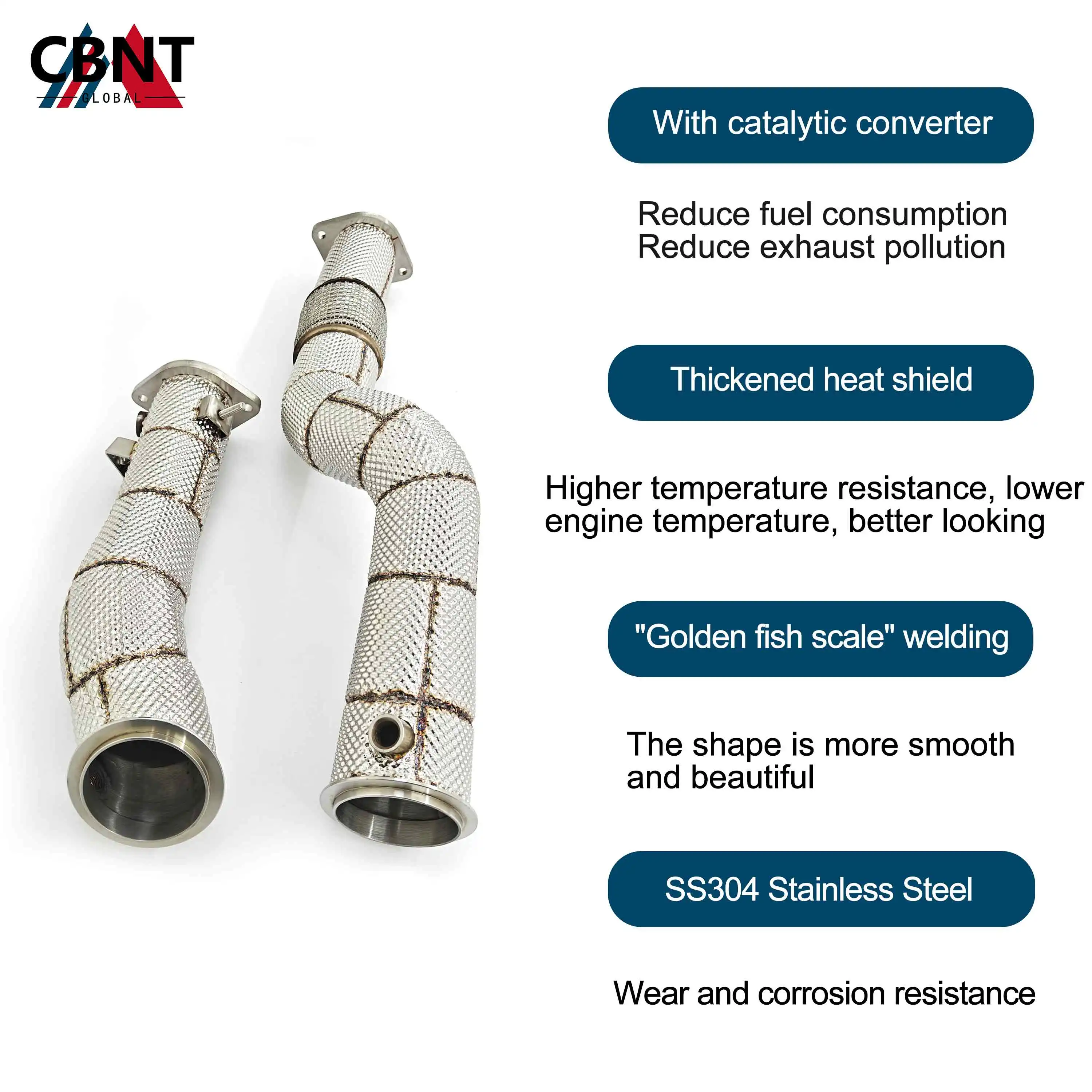 CBNT Exhaust Systems Downpipe with Heat Shield for G80 M3 G82 M4 G87 M2 G01 X3M X4M S58 High Performance SS304 Exhaust Header