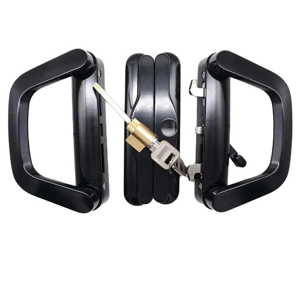 

Black Door Handle Set Patio Sliding Door Handle Reliable Security Sleek Design For Home Improvement Complements Any Decor