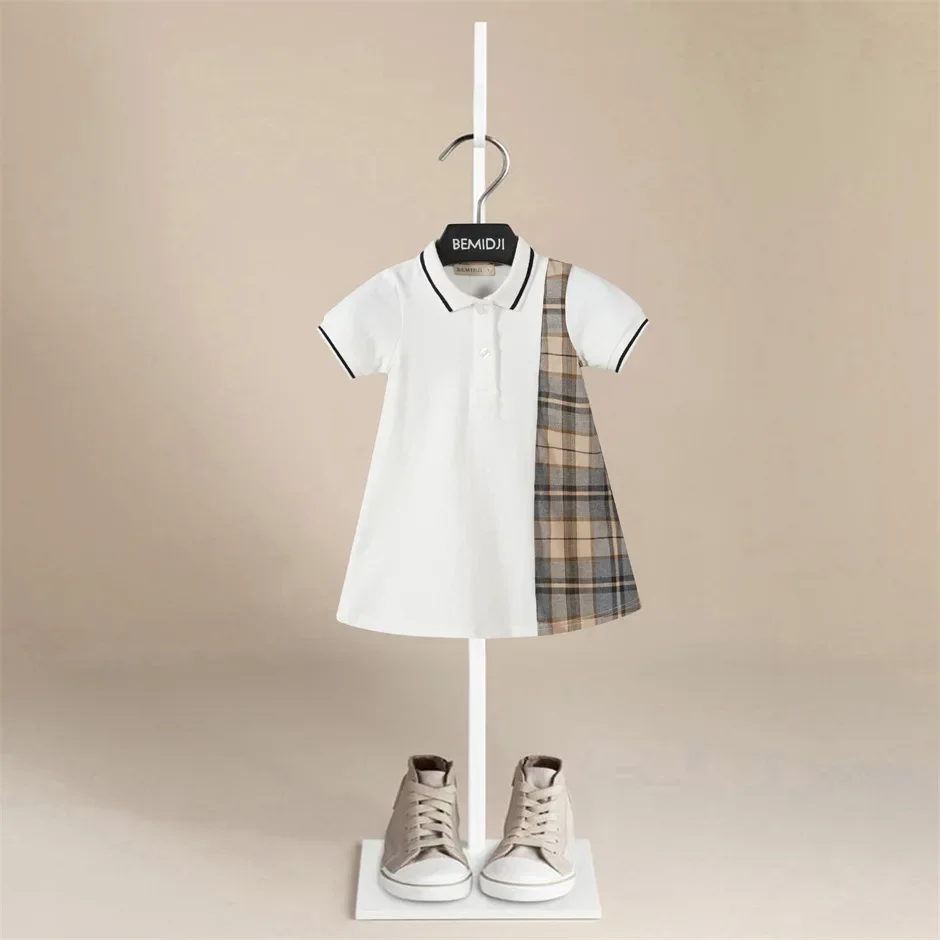 Bambini estate nuova ragazza vestito abiti in cotone per neonate Polo Dress Splicing Casual Dressing Princess Party Dress t-shirt