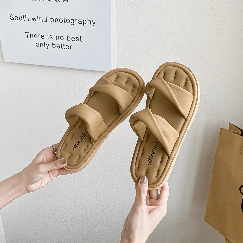 TOPHQWS Fashion Luxury Brand Women\'s Flat Sandals High Quality PU Leather Outdoor Slippers Casual Slip On Summer Platform Sandal