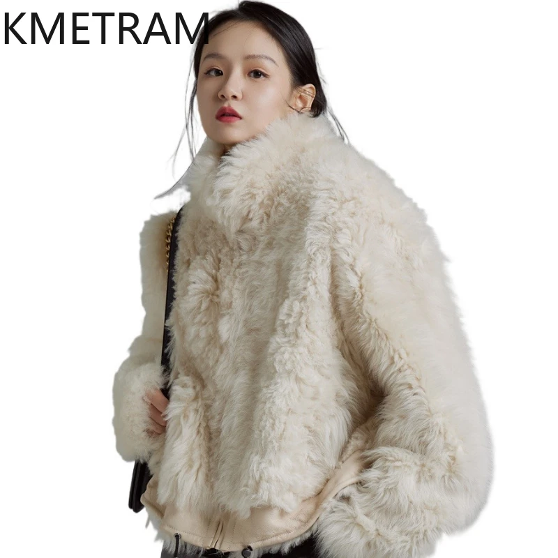 

KMETRAM Natural Tuscany Sheepskin Wool Fur Coat With Stand-Up Collar Luxurious Clothing Autumn-Winter 2025 Women's Jacket шуба