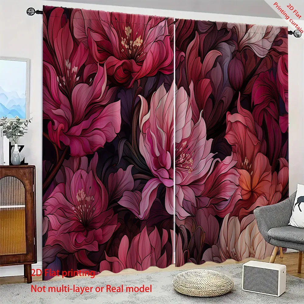 

Floral landscape printed curtains, suitable for living rooms, bedrooms, offices, home decoration, balcony blackout curtains