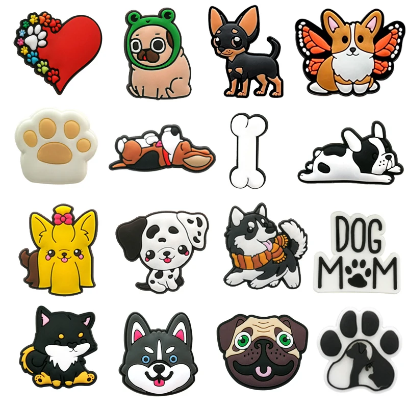 

Hot Sales 1Pcs PVC Cute Dog Shoe Charms Pin for Croc Accessories Sandals Wristband Decorations Boys Girls Party Gifts