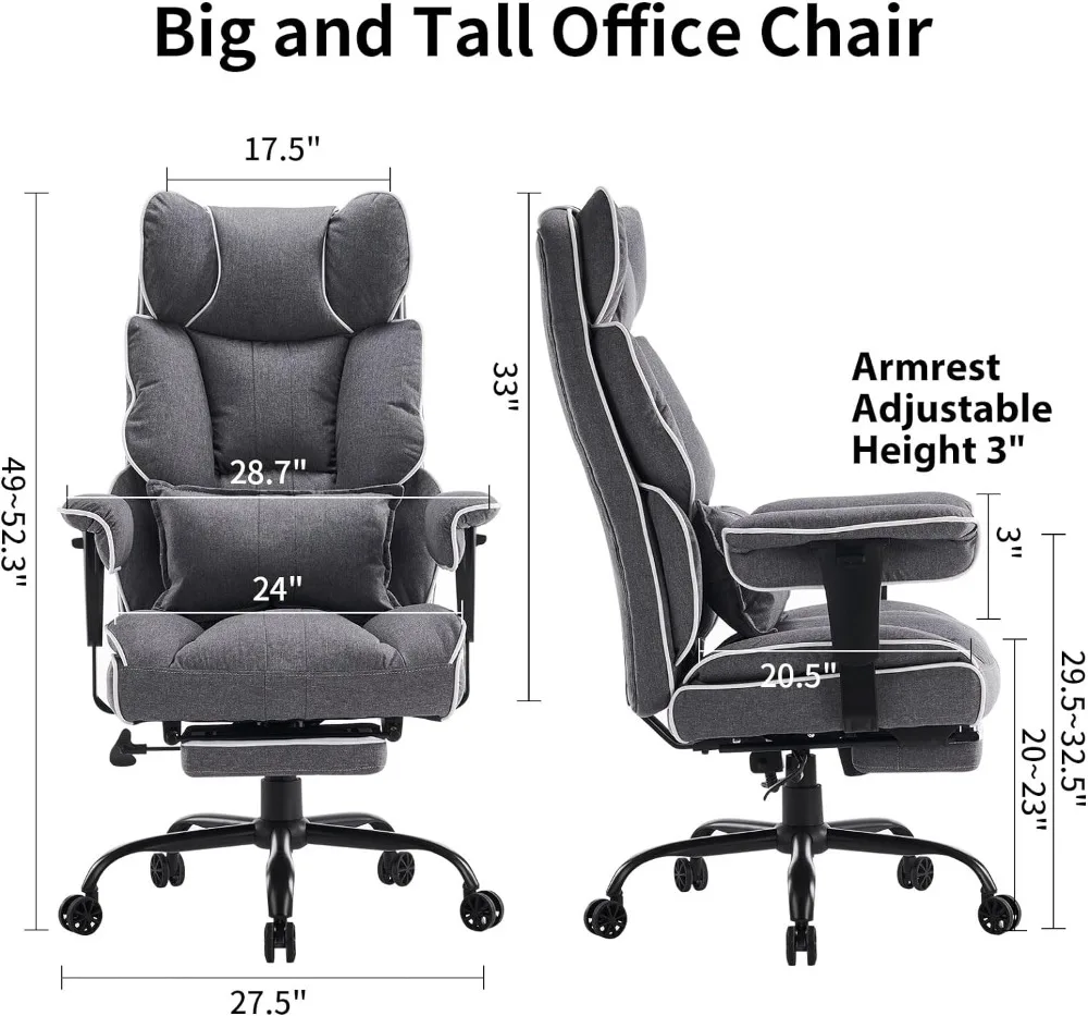 Office Chair, Big and Tall Chair 400 lb Weight Capacity, High Back Executive  Chair with Foot Rest Ergonomic