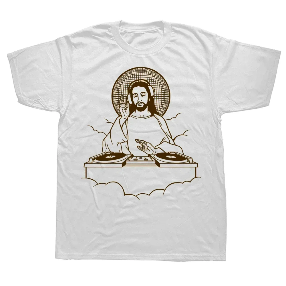 Short Sleeve Sound Guy Engineer DJ Audio Technician T-shirts Novelty Jesus God DJ Turntable T Shirts Graphic Cotton Streetwear