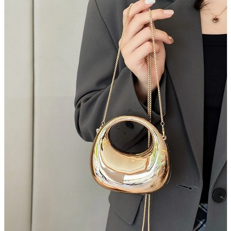 

Mini Golden Evening Bag Purses and Handbags Luxury Designer Shoulder Bags Funny Shape Party Wedding Acrylic Shiny Clutch Purse