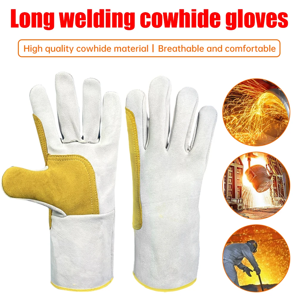 

Welding Gloves Leather Long Sleeves Working Safety Protection Glovee Heat-proof Anti-cut Fire Retardant Gloves