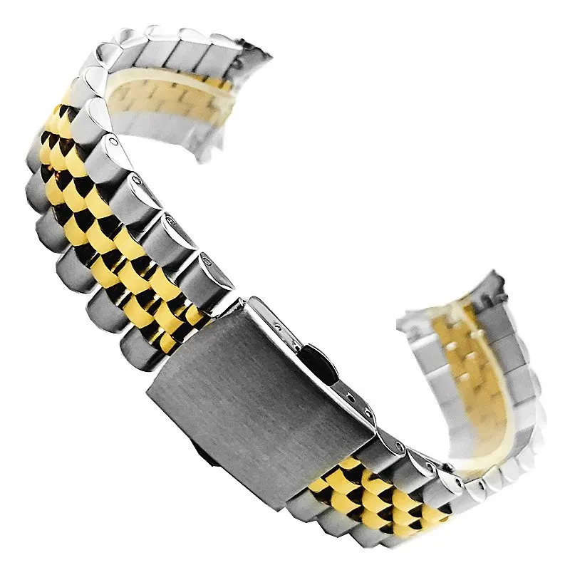 Bracciale con cinturino per orologio con estremità curva nera argento vintage 18mm 19mm 20mm 21mm 22mm in acciaio inossidabile Gold Jubilee