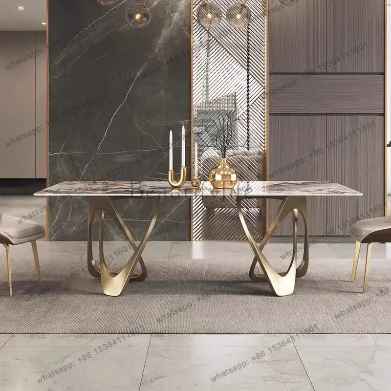 Italian Luxury Sintered Stone Dining Table Pandora Pattern Luxury Stone Rectangular Designer Dinner Table for Villa Apartment
