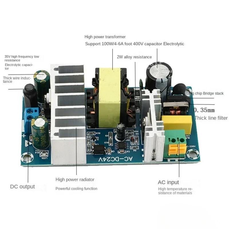 100W24V4A high-power switching power supply bare board industrial isolated power supply AC85~265V to DC24V100W