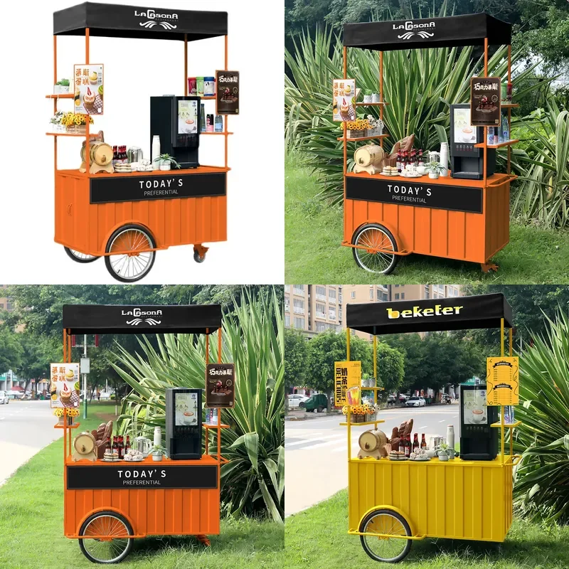 Mobile Food Cart Commercial Snack Truck Night Market Stall Rack Breakfast Dining Car for Brand Store