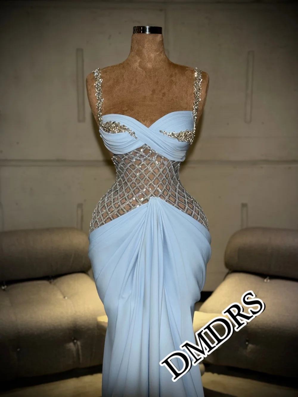 

DMDRS Shiny Spaghetti-Strap Evening Dress 2026 Romantic Beaded Party Gown Popular Chiffon Crystal Floor-Length Party Dresses